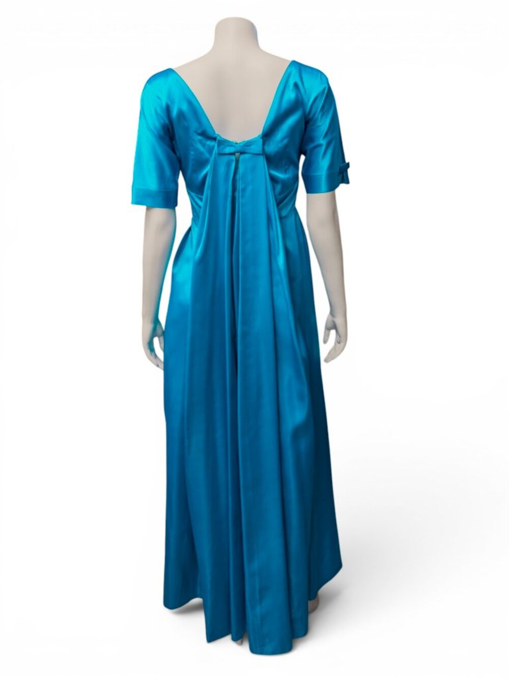 1960s LORRIE DEBB Peacock Blue Liquid Satin Evening Gown